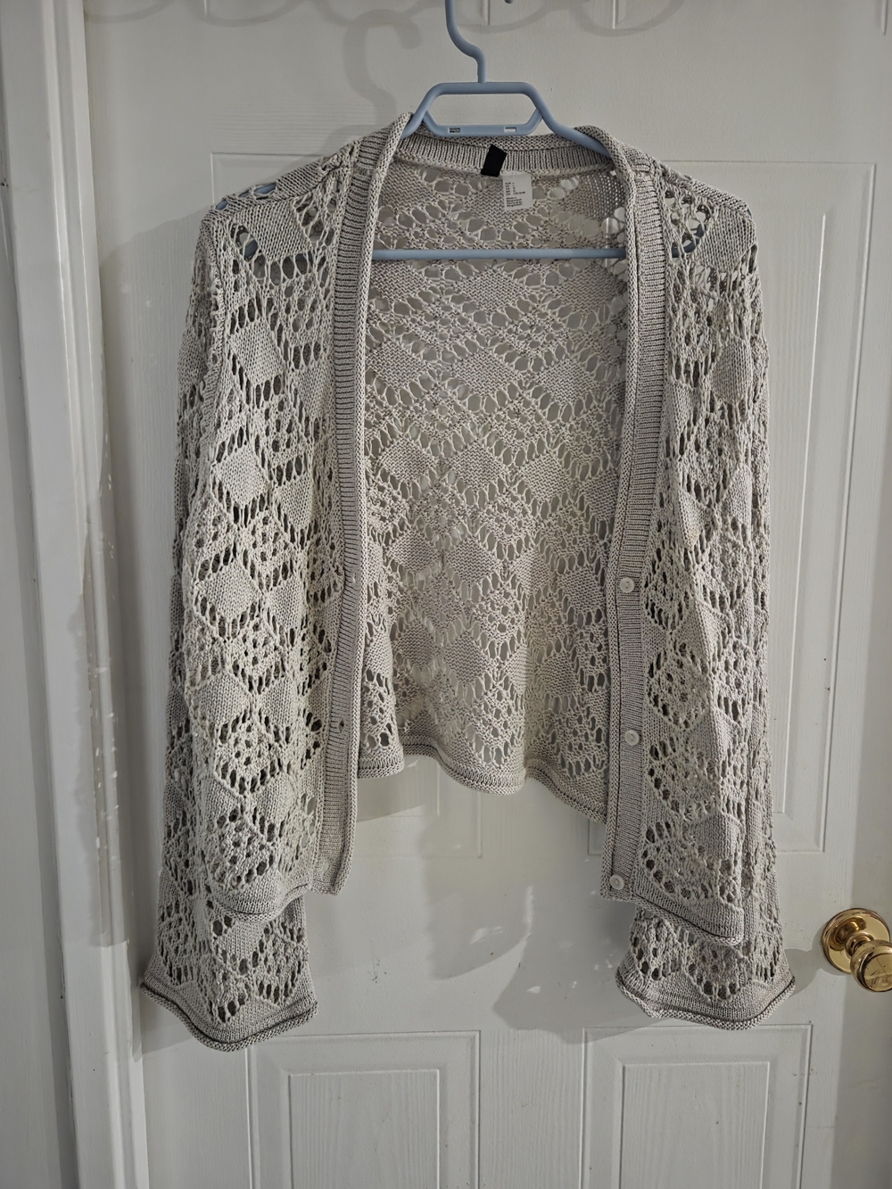 Open-Knit Button Cardigan Sweater – Light Beige